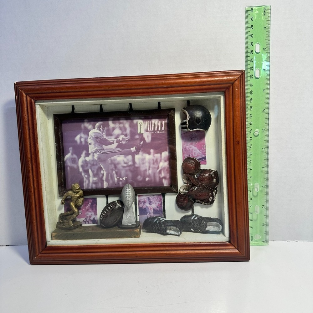 Melannco Football Shadow Box Picture Frame Sports 6x4 Photo Wood Frame Brown